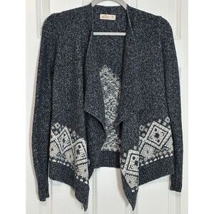 Hollister‎ Boho Tribal Print Flyaway Knit Sweater XS Gray White Soft Girl Cozy
